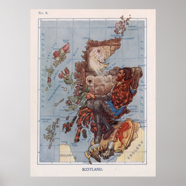 Affiche Ecosse vintage Robert The Bruce Illustration Map (Devant)