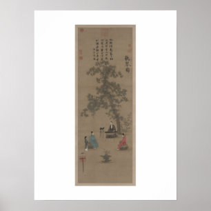Affiche Écoute du Qin - Empereur Huizong, dynastie Song
