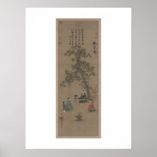 Affiche Écoute du Qin - Empereur Huizong, dynastie Song