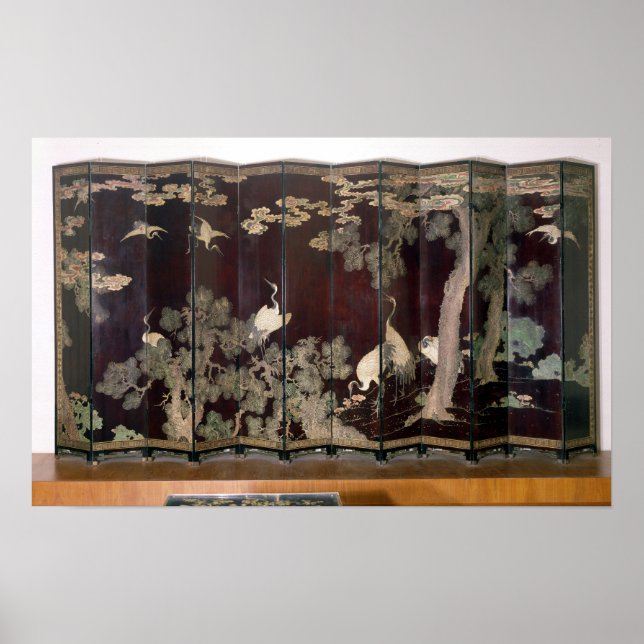 Affiche Écran Coromandel représentant des grues (Devant)