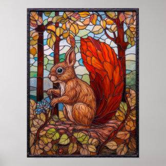 Affiche Écran de verre d'automne écureuil roux design