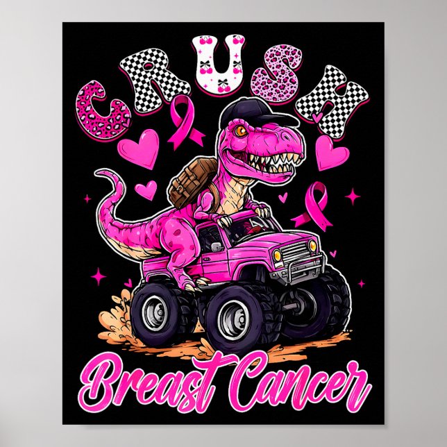 Affiche Écraser le cancer du sein Dinosaure T Rex Monster  (Devant)