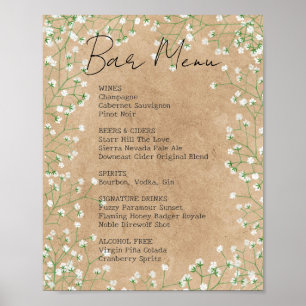 Affiche Écriteau de menu de bar de mariage floral rustique