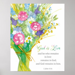Affiche Écriture 1 Jean 4:16 Dieu est Amour Fleur Religieu