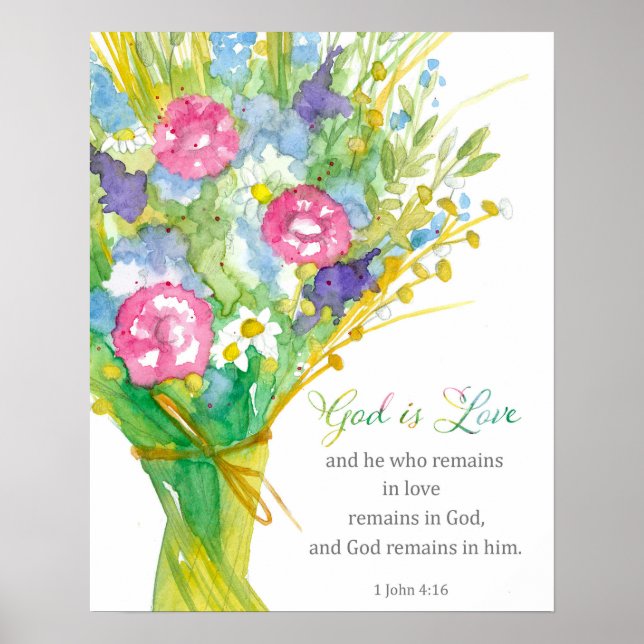 Affiche Écriture 1 Jean 4:16 Dieu est Amour Fleur Religieu (Devant)