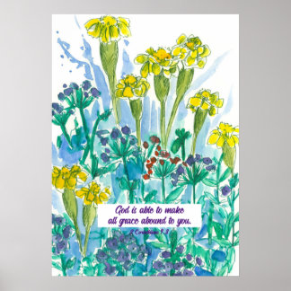 Affiche Écriture 2 Corinthiens 9:8 Fleurs Religieux