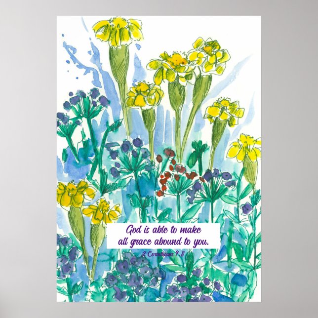 Affiche Écriture 2 Corinthiens 9:8 Fleurs Religieux (Devant)