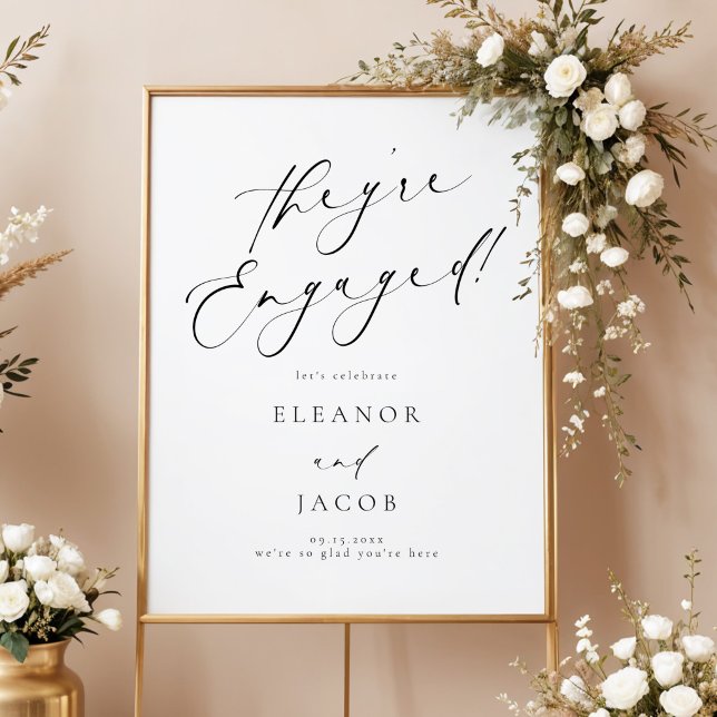 Affiche Écriture calligraphique chic Ils sont fiancés Bien (Créateur téléchargé)