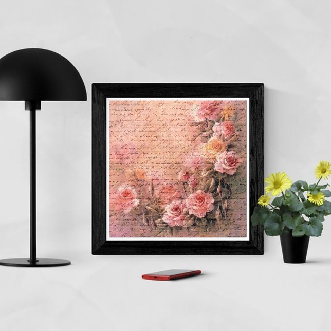 Affiche Écriture d'antiquité florale Rose (Créateur téléchargé)