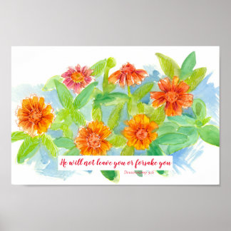 Affiche Écriture Deutéronome 31:6 Christian Zinnia Flower
