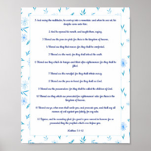 Affiche Écriture florale sur la frontière Matthew 5:1:12 k