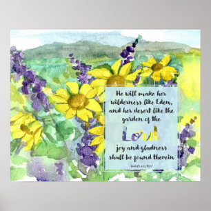 Affiche Écriture Isaïe 51:3 Lupins du désert Fleurs sauvag