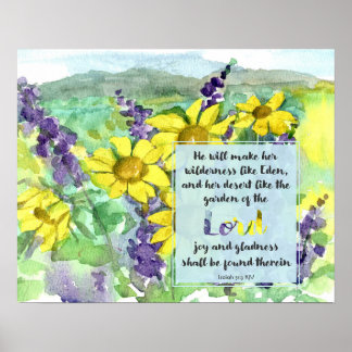 Affiche Écriture Isaïe 51:3 Lupins du désert Fleurs sauvag