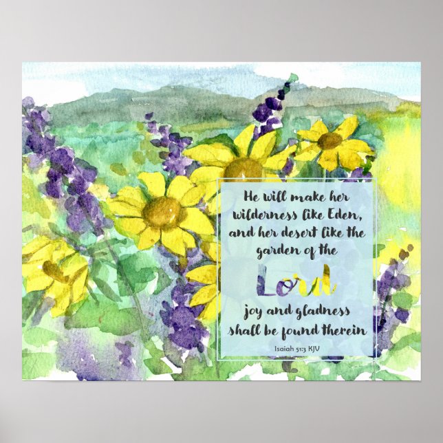 Affiche Écriture Isaïe 51:3 Lupins du désert Fleurs sauvag (Devant)