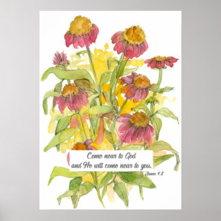 Affiche Écriture James 4:8 Bible Verse Fleur religieuse