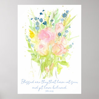 Affiche Écriture Jean 20:29 Bible Verse Bouquet