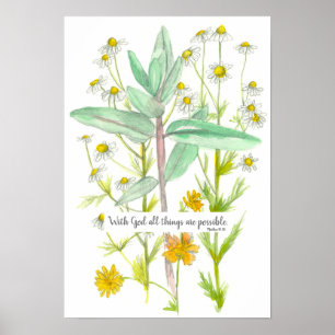 Affiche Écriture Matthieu 19:26 Bible Verse Chamomile