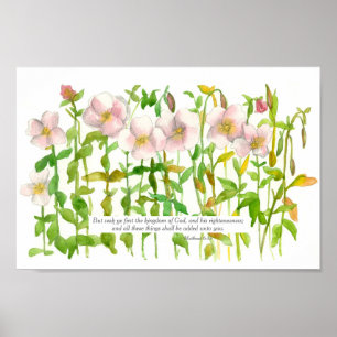 Affiche Écriture Matthieu 6:33 Bible Verse Primrose Fleur