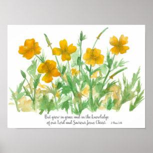 Affiche Écriture Pierre 3:18 Bible Verse California Poppy