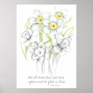 Affiche Écriture Psaumes 40:16 Bible Verse Daffodiles