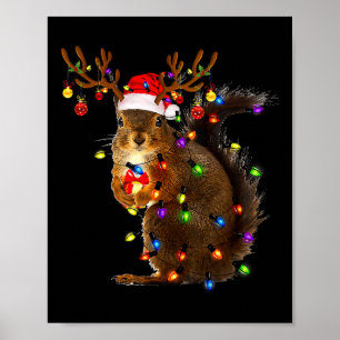 Affiche Écureuil amusant Noël Arbre Lumières Reindeder Pèr