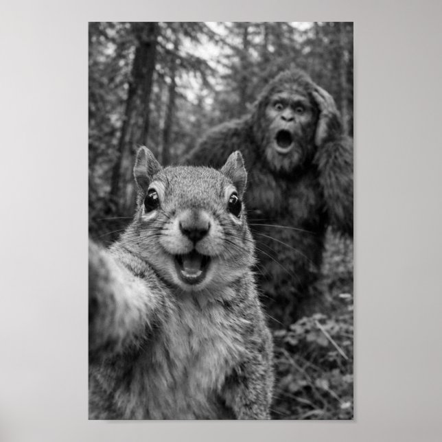 Affiche Écureuil Bigfoot Selfie Surpris (Devant)