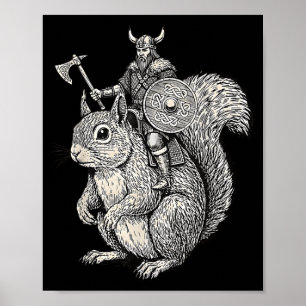 Affiche Écureuil chevauchant Viking Art guerrier drôle