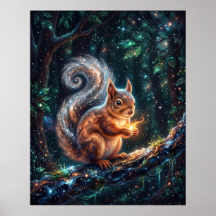Affiche Écureuil Cosmique Collectant des Graines d'Étoiles