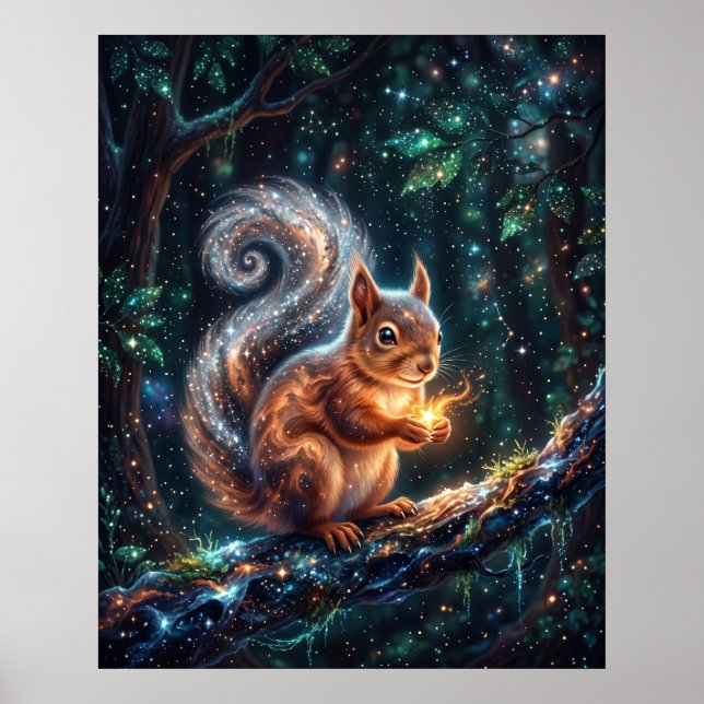 Affiche Écureuil Cosmique Collectant des Graines d'Étoiles (Devant)