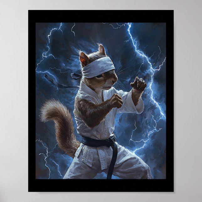 Affiche Écureuil d'art martial portant Karate Gi Lightning (Devant)