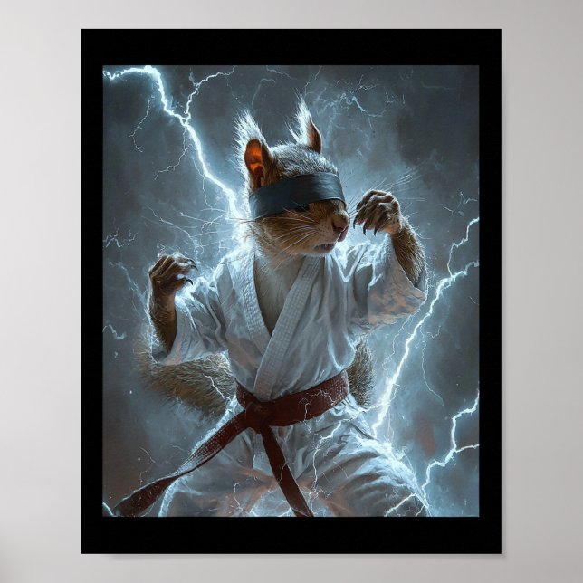 Affiche Écureuil d'art martial portant Karate Gi Lightning (Devant)