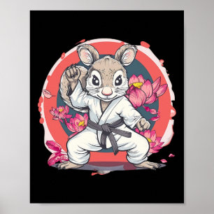 Affiche Écureuil de karaté mignon fleur de lotus Mma kickb