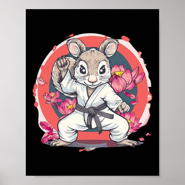 Affiche Écureuil de karaté mignon fleur de lotus Mma kickb (Devant)