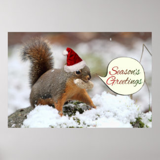 Affiche Écureuil de Noël en neige