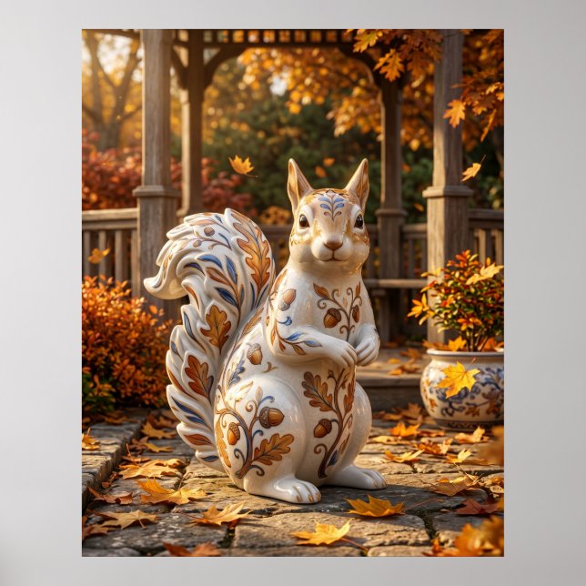 Affiche Écureuil de porcelaine Chêne Jardin (Devant)