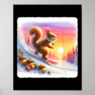 Affiche Écureuil De Snowboard Sur La Pente Froide Au Couch