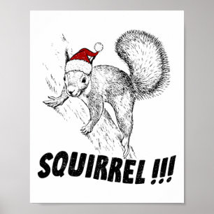 Affiche Écureuil Drôle Avec Chapeau Noël Vacances Vieux Mo