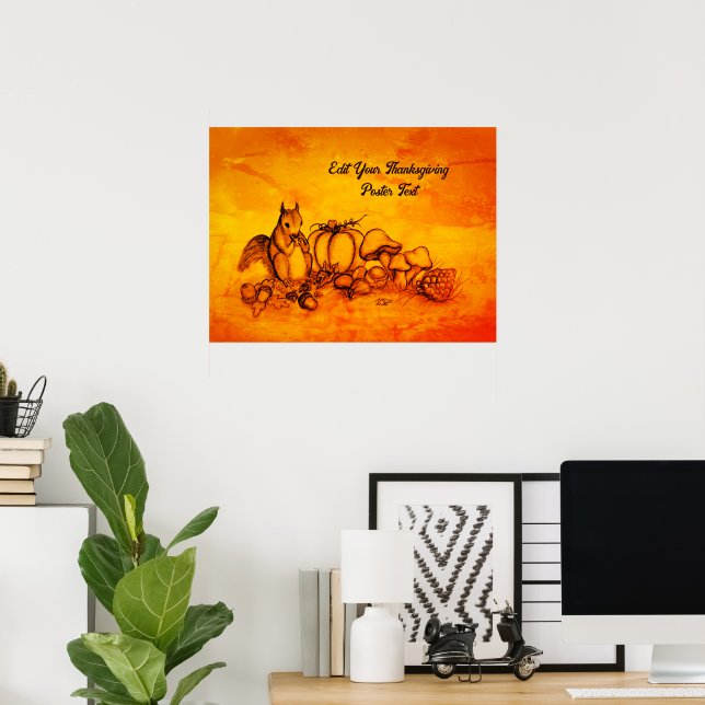 Affiche Écureuil en automne, Joyeux Thanksgiving! (Bureau à domicile)