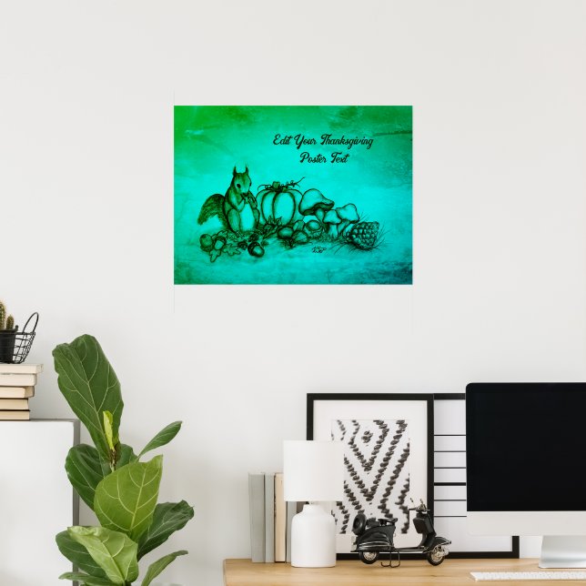 Affiche Écureuil en automne, Joyeux Thanksgiving! (Bureau à domicile)