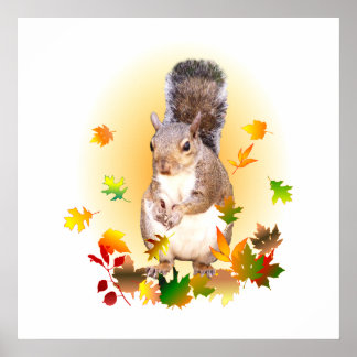 Affiche Écureuil et feuilles d'automne