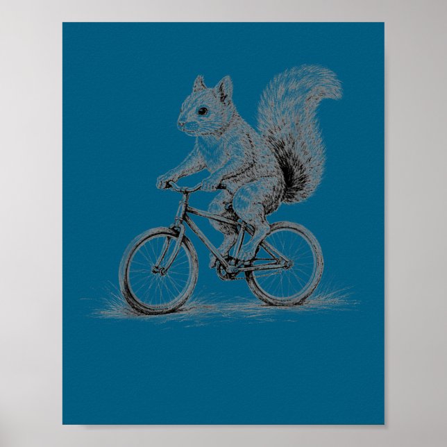 Affiche Écureuil faisant du vélo drôle cyclisme animal vél (Devant)