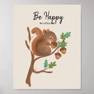 Affiche Écureuil • Illustration d'animal de bois heureux