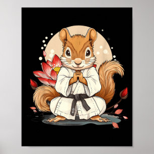 Affiche Écureuil Karaté Mignon Fleur de Lotus Kickboxing K