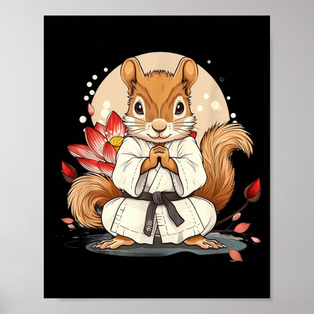 Affiche Écureuil Karaté Mignon Fleur de Lotus Kickboxing K (Devant)
