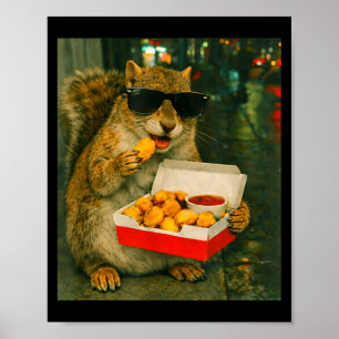 Affiche Écureuil mangeant un nugget de poulet mème rétro u