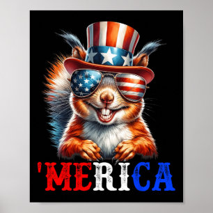Affiche Écureuil Mérique Patriotique 4 Juillet Drôle Enfan
