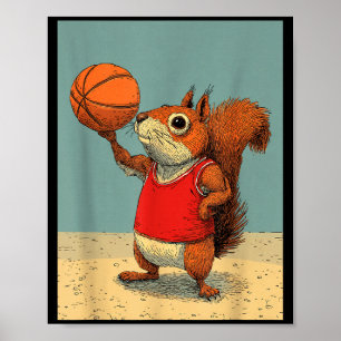 Affiche Écureuil mignon animal drôle cartoon basket-ball