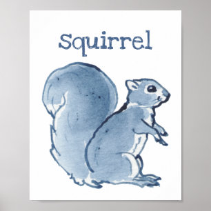 Affiche Écureuil mignon aquarelle bleue Art de la nature a