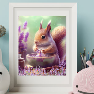 Affiche Écureuil Mignon dans les Champs de Lavande Atelier