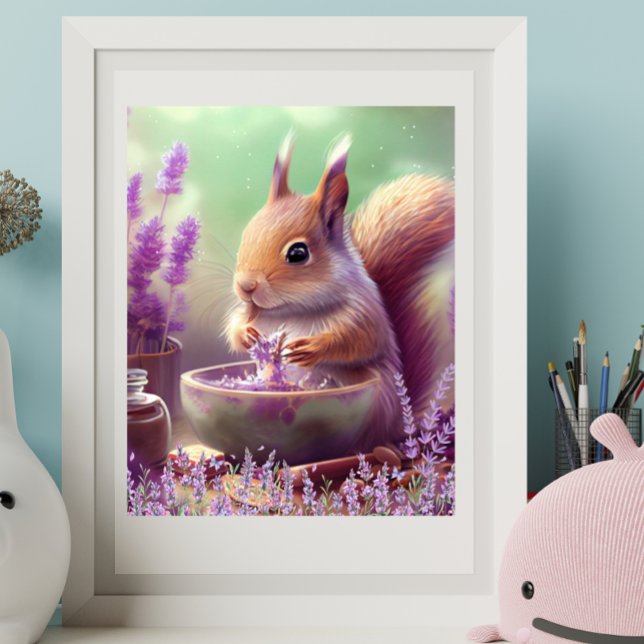 Affiche Écureuil Mignon dans les Champs de Lavande Atelier (Créateur téléchargé)